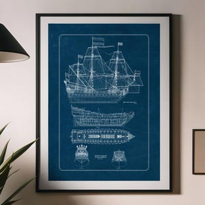 De Zeven Provincien 1665, Vintage Ship Plan, Blueprint Poster, Dutch Warship Plan, Nautical Wall Art, Nautical gift, Nautical decor
