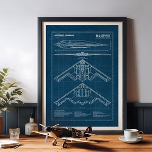 B-2 Spirit Bomber Aircraf Poster, Blueprint Poster, Aviation Gift, Aviation decor, airplane, military decor, Airplane Gift, Military Gift