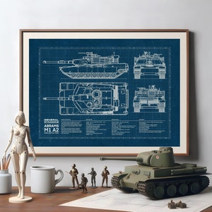 Abrams M1A2 Main Battle Tank, Blueprint, Tank poster, Military Blueprint, Military decor, Printable Art, Military Gift, INSTANT DOWNLOAD