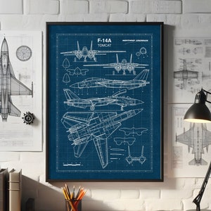 F-14 Tomcat Fighter Jet, Blueprint Poster, Aviazione, Militare, Aviazione militare, Aerei americani, Regalo per l'aviazione, DOWNLOAD IMMEDIATO