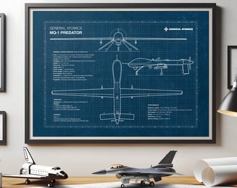 MQ-1 Predator Blueprint Poster, Aviation Decor, Military Aviation Gift (Digital Download)