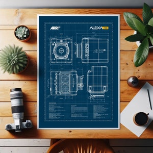 ARRI Alexa Mini Kamera, Blueprint Poster, Origin Kamera, Kamera Dekor, Geschenk für Kinoliebhaber, Geschenk für Zuhause, Geschenk für Kameramann