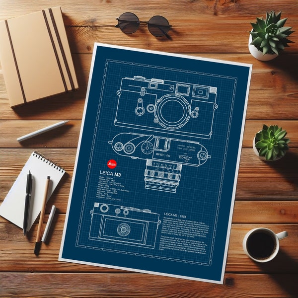 Leica M3 Camera, Blueprint Poster, Vintage Camera, Camera Poster, Gift for Photography Lovers, Gift for House, Gift for Photographer