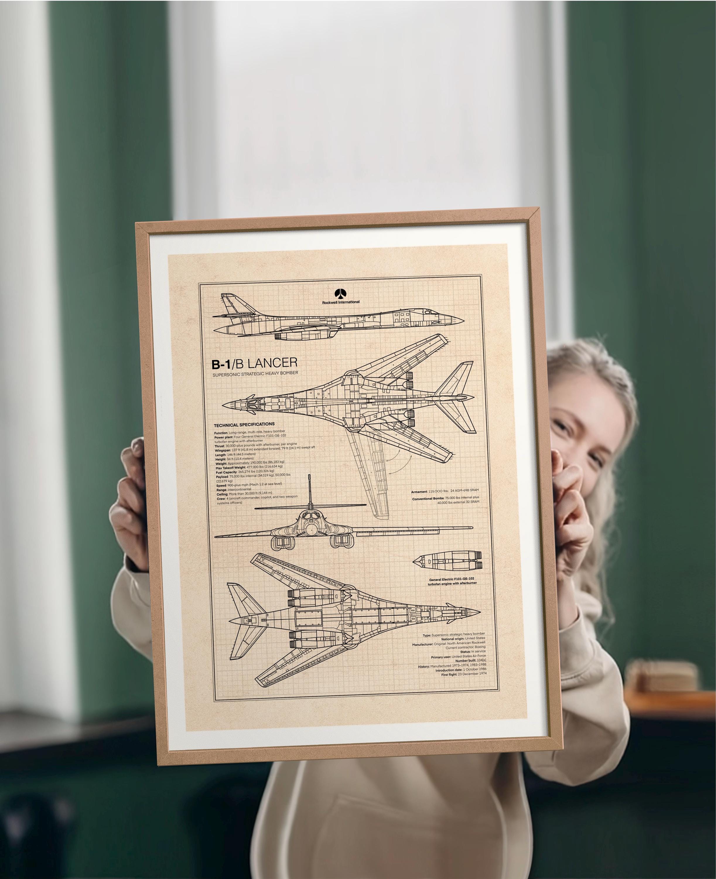 B-1B Lancer Blueprint Poster: Military Aviation Wall Art (digital