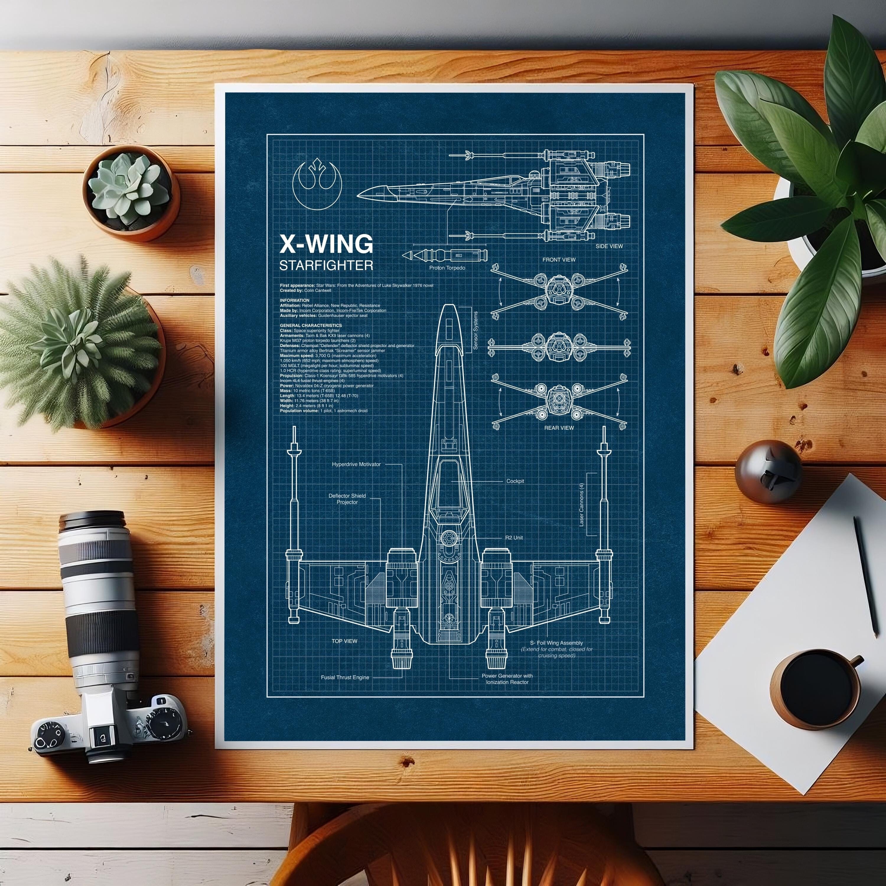 X-Wing Fighter Blueprint Poster, Star Wars Print, Star Wars Universe, Star Wars Gift, Geek Decor, Printable Star Wars Art, INSTANT DOWNLOAD