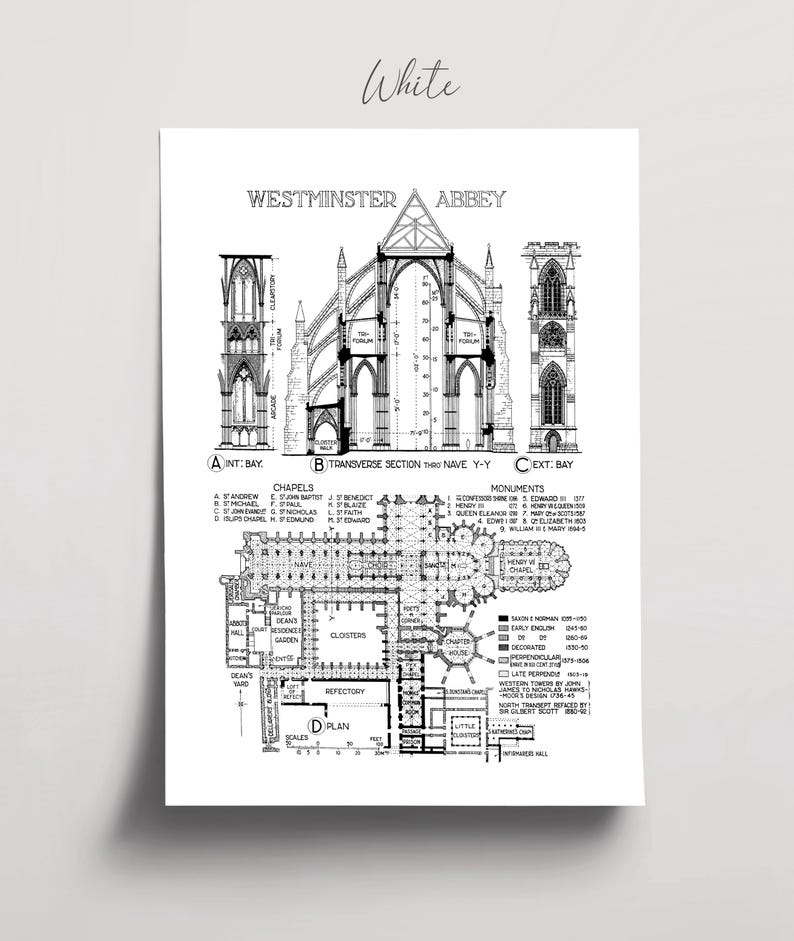 Westminster Abbey Blueprint: Gothic Architecture Art Print (Digital Download) image 10