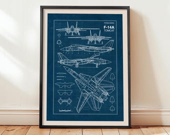 F-14 トムキャットの設計図ポスター：アメリカ海軍ジェット戦闘機の