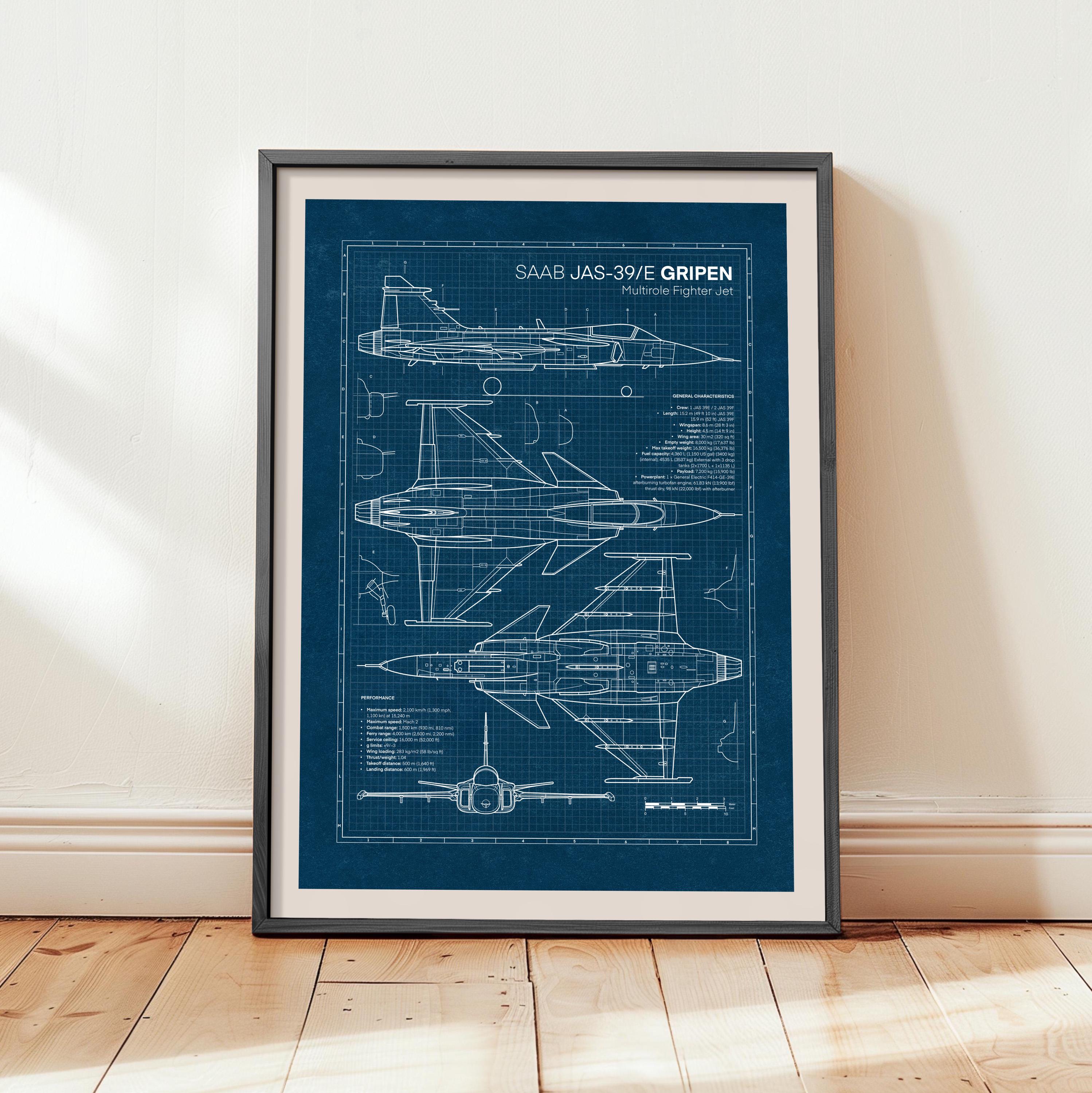 サーブ JAS-39 グリペン航空機ポスター：航空ウォールアート（デジタル