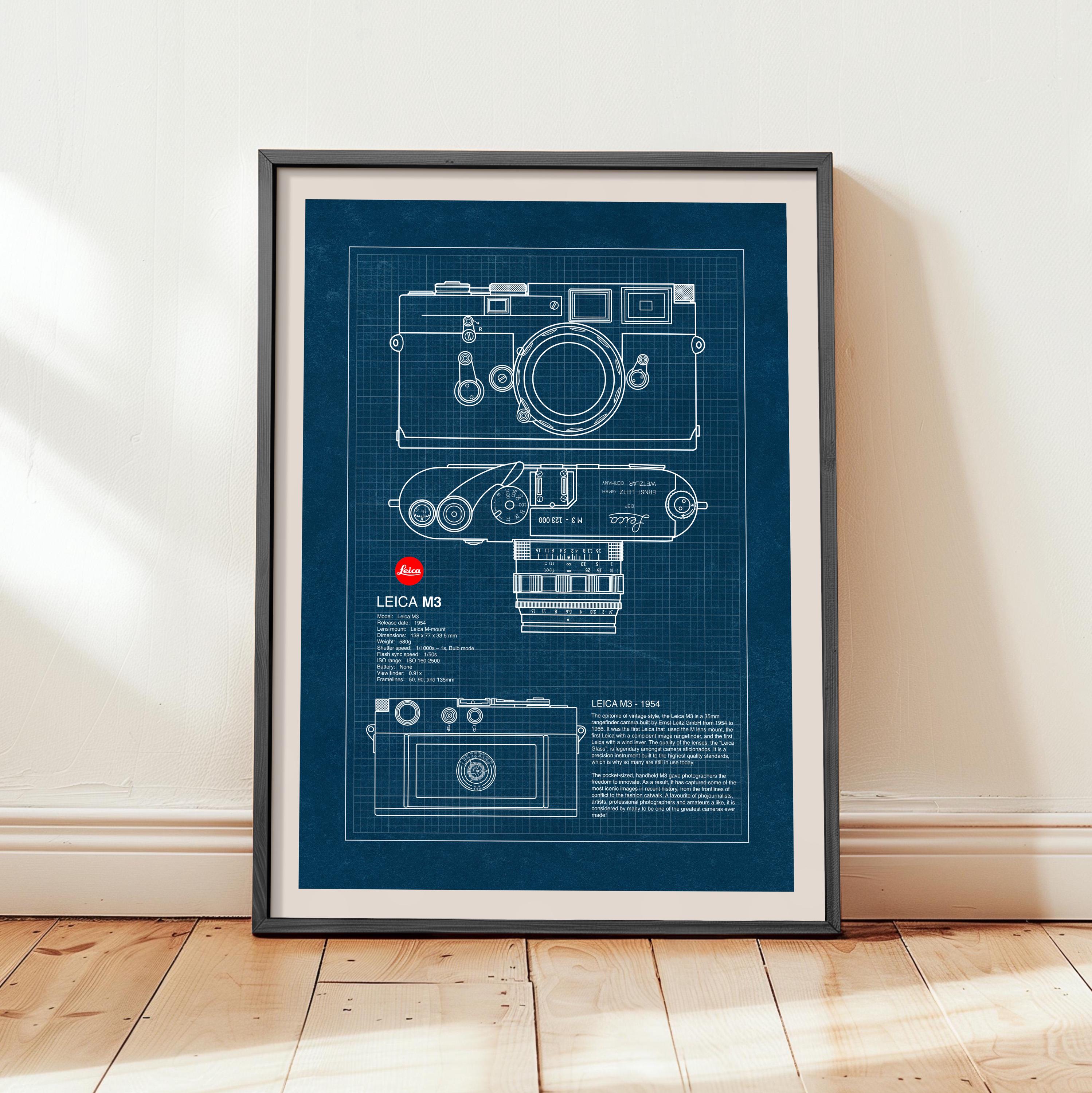 Leica M3 Blueprint Poster: Vintage Camera Wall Art, Photography