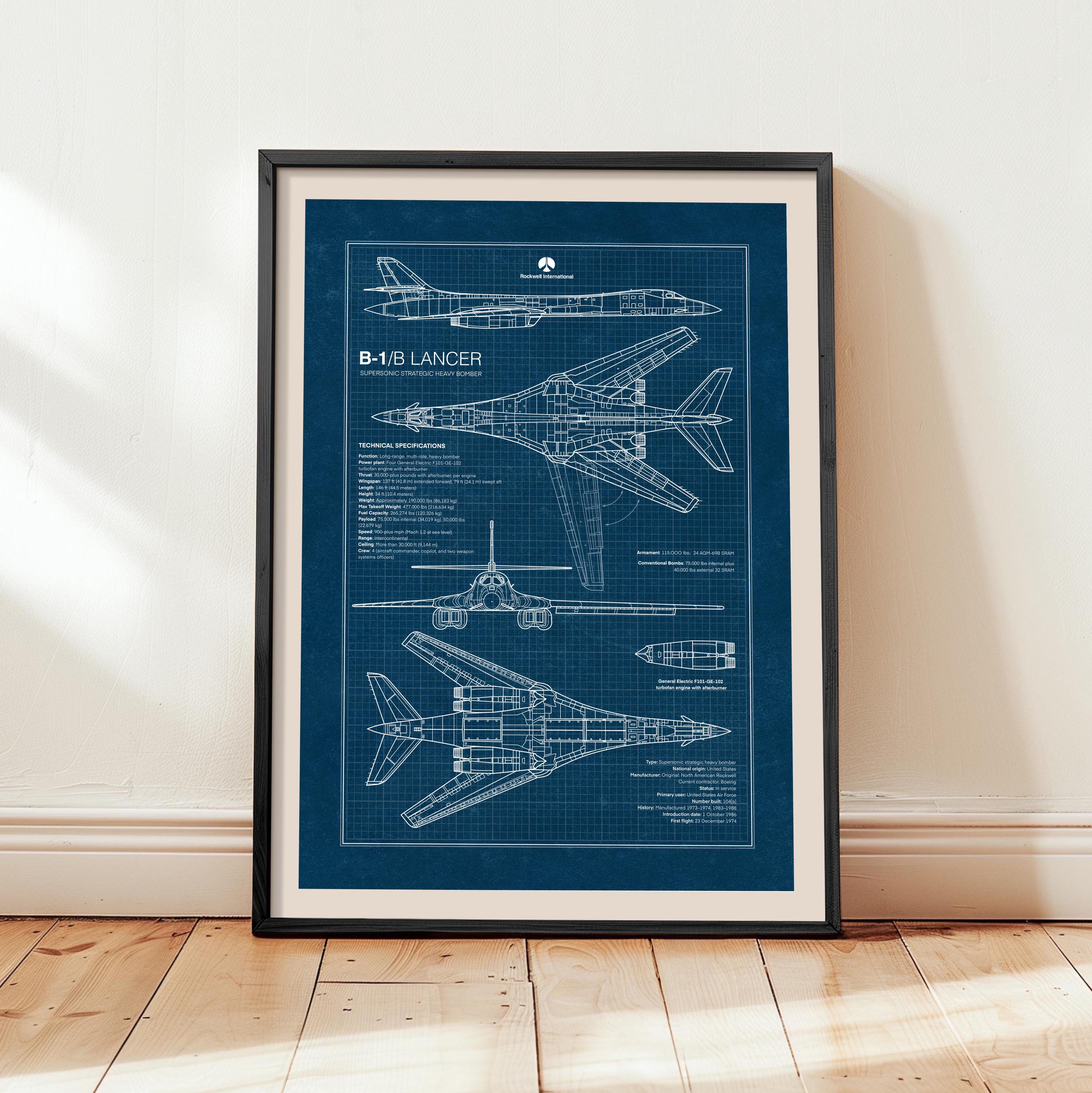 B-1B Lancer Blueprint Poster: Military Aviation Wall Art (digital