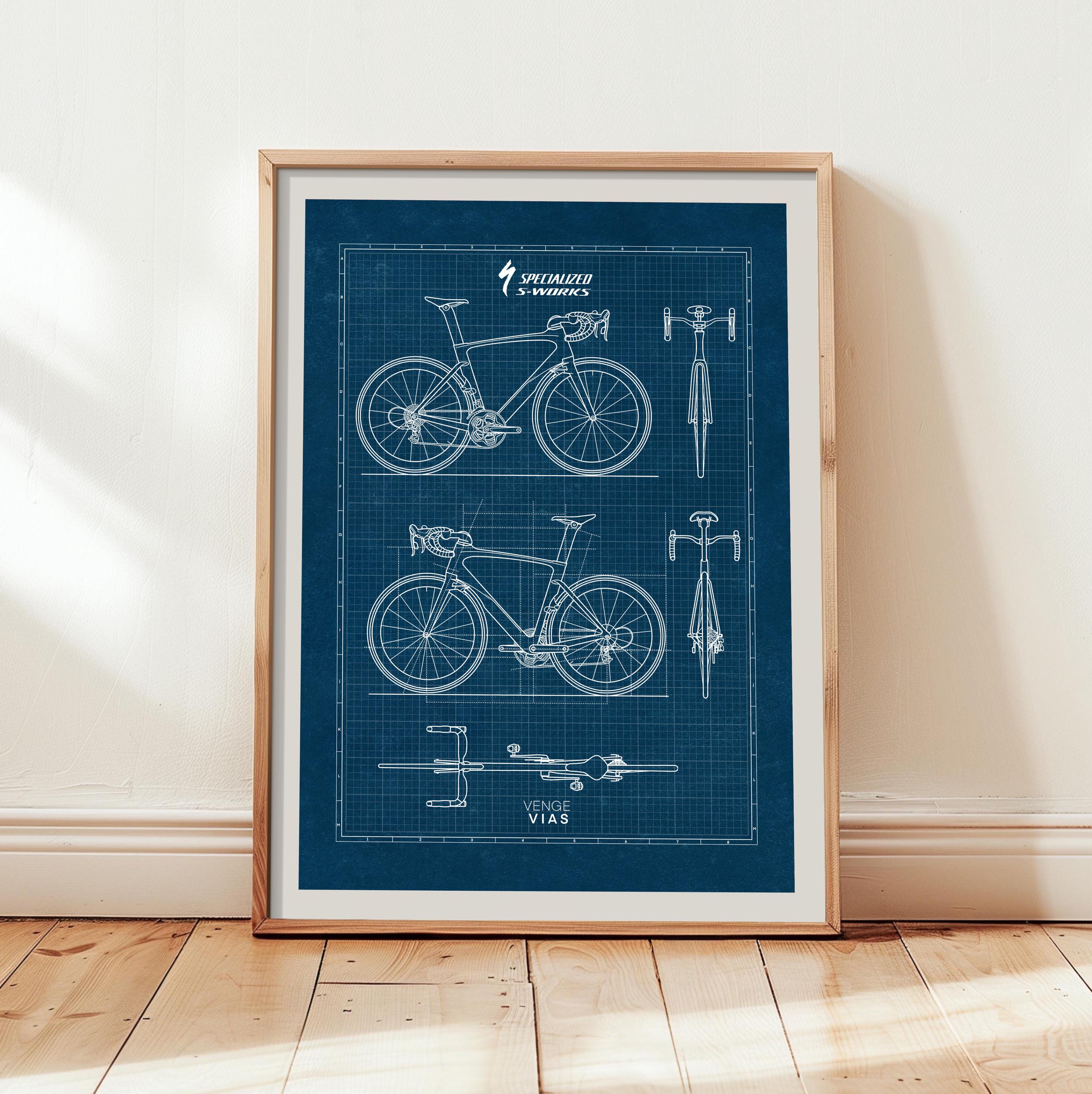 Specialized S-Works ブループリントポスター：自転車ウォールアート
