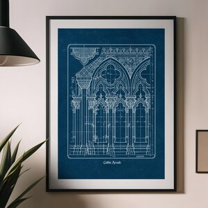 Planta arquitetônica gótica, desenho imprimível de catedral histórica, arte de parede para arquitetos e historiadores (download digital) imagem 7