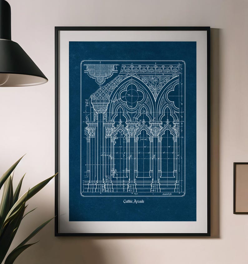 Planta arquitetônica gótica, desenho imprimível de catedral histórica, arte de parede para arquitetos e historiadores (download digital) imagem 7