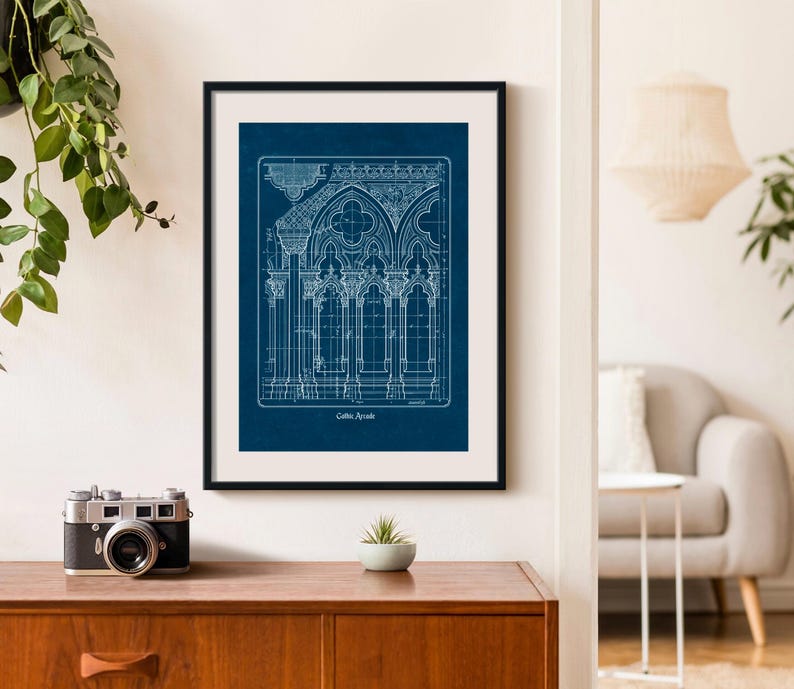 Planta arquitetônica gótica, desenho imprimível de catedral histórica, arte de parede para arquitetos e historiadores (download digital) imagem 5