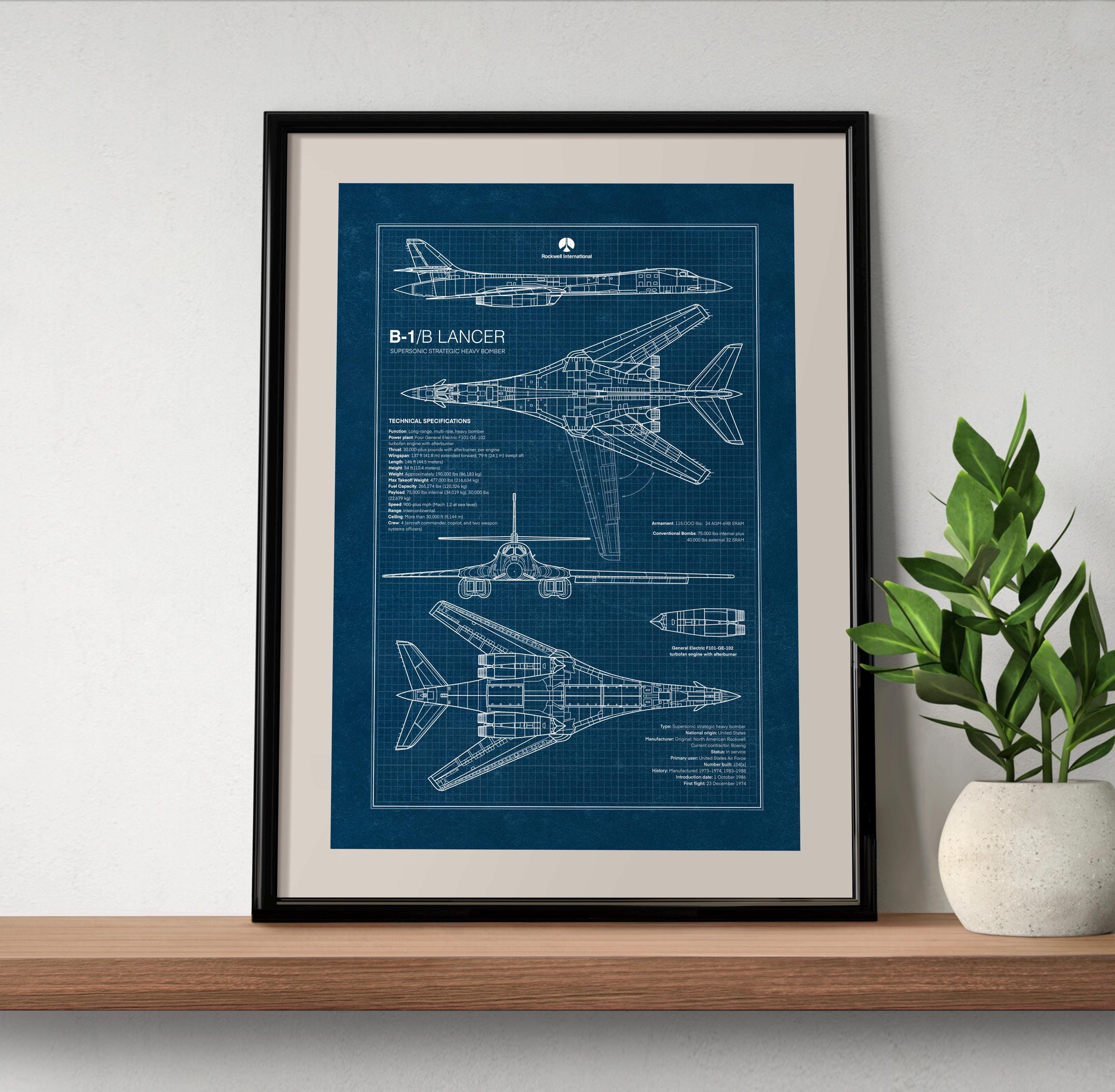 B-1B Lancer Blueprint Poster: Military Aviation Wall Art (digital