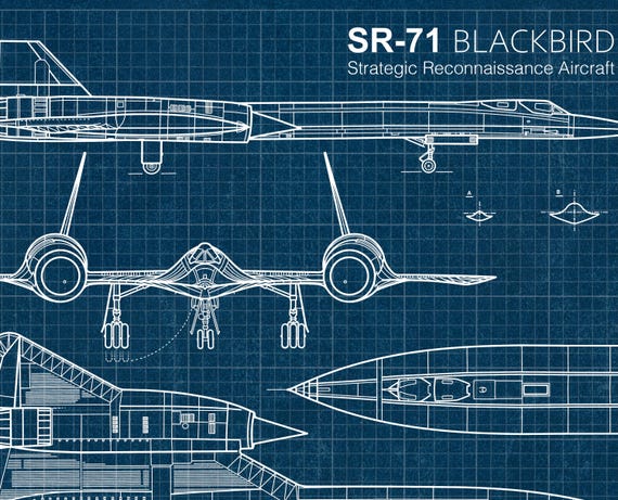 SR-71ブラックバード設計図航空ポスター：ミリタリーウォールアート
