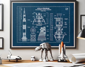 Apollo 11 Blueprint Poster: Saturn V Rocket, NASA Wall Art, Lunar module (Digital Download)