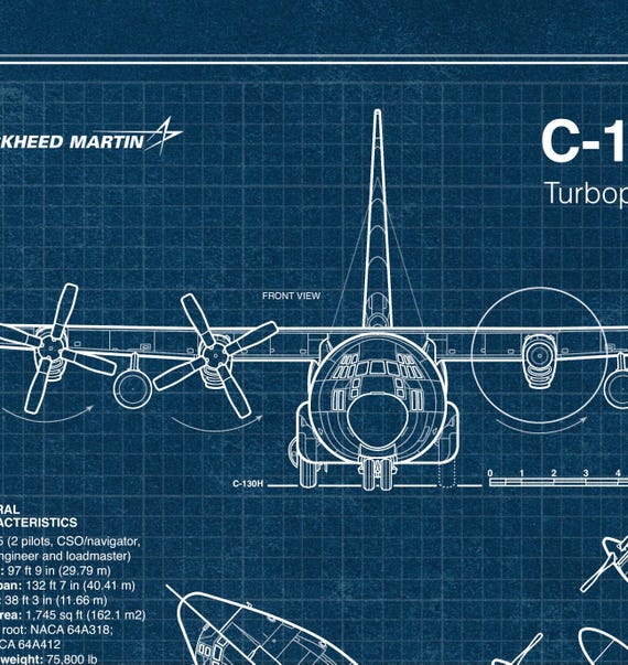 C-130 Hercules Blueprint Poster, Lockheed Martin Military