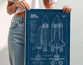 スペースシャトルの設計図ポスター：NASAの宇宙船アート、航空宇宙
