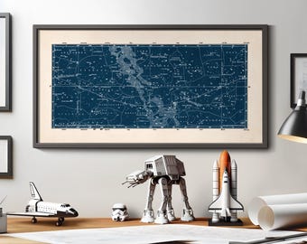 Celestial Map Blueprint, Vintage Star Chart Wall Art, Constellation Print, Astronomy Gift (DIGITAL DOWNLOAD)