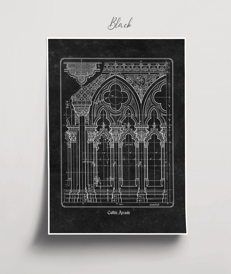 Planta arquitetônica gótica, desenho imprimível de catedral histórica, arte de parede para arquitetos e historiadores (download digital) imagem 18