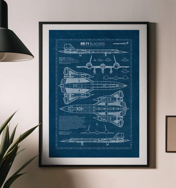 SR-71 ブラックバードの設計図ポスター、航空壁アート、ミリタリー装飾