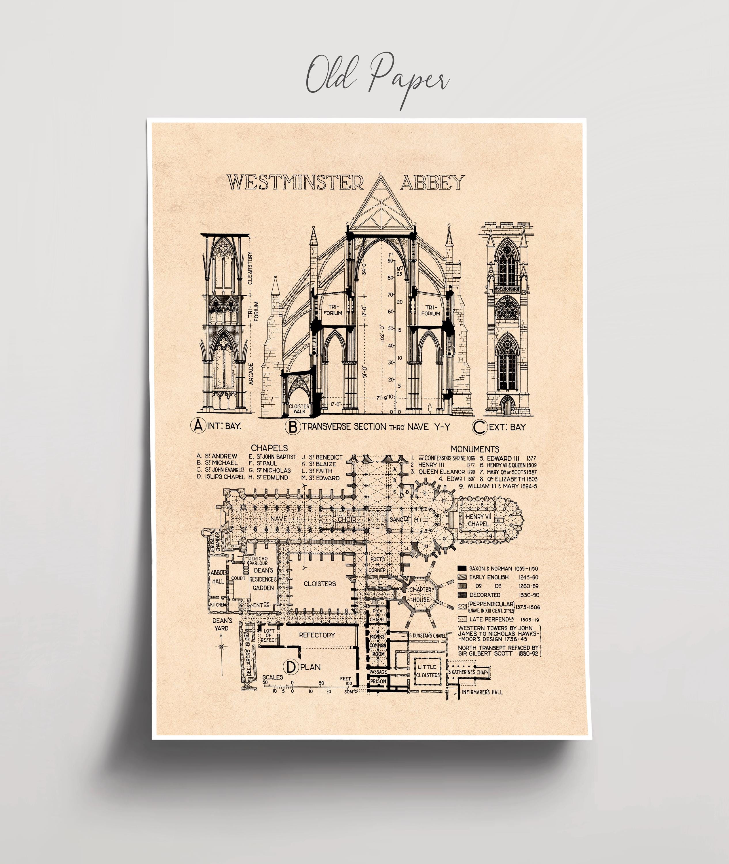Westminster Abbey Blueprint: Gothic Architecture Art Print