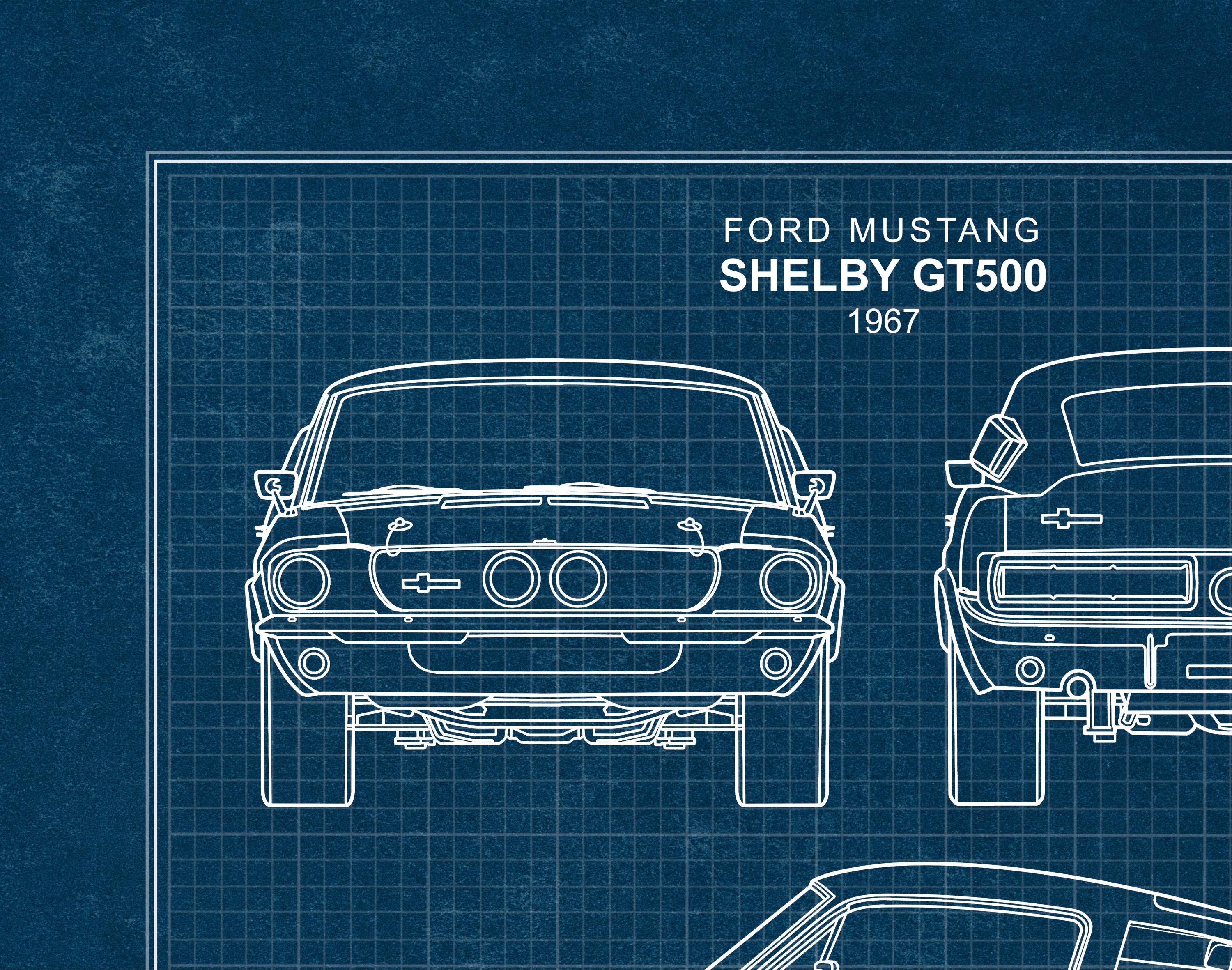 1967年式フォード・マスタング・シェルビーGT500の設計図、クラシック 