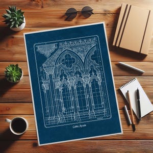 Planta arquitetônica gótica, desenho imprimível de catedral histórica, arte de parede para arquitetos e historiadores (download digital) imagem 13