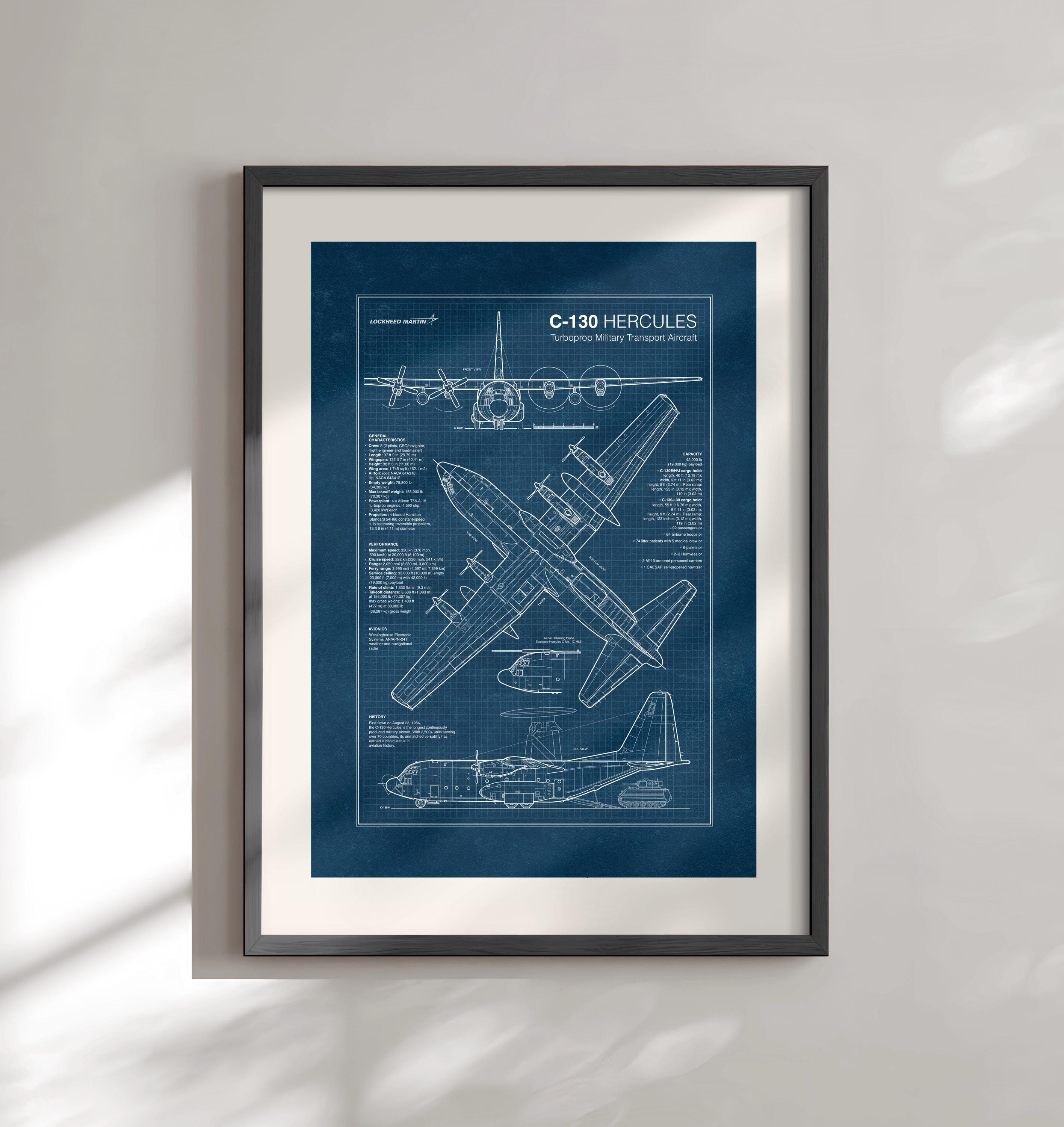 C-130 Hercules Blueprint Poster, Lockheed Martin Military