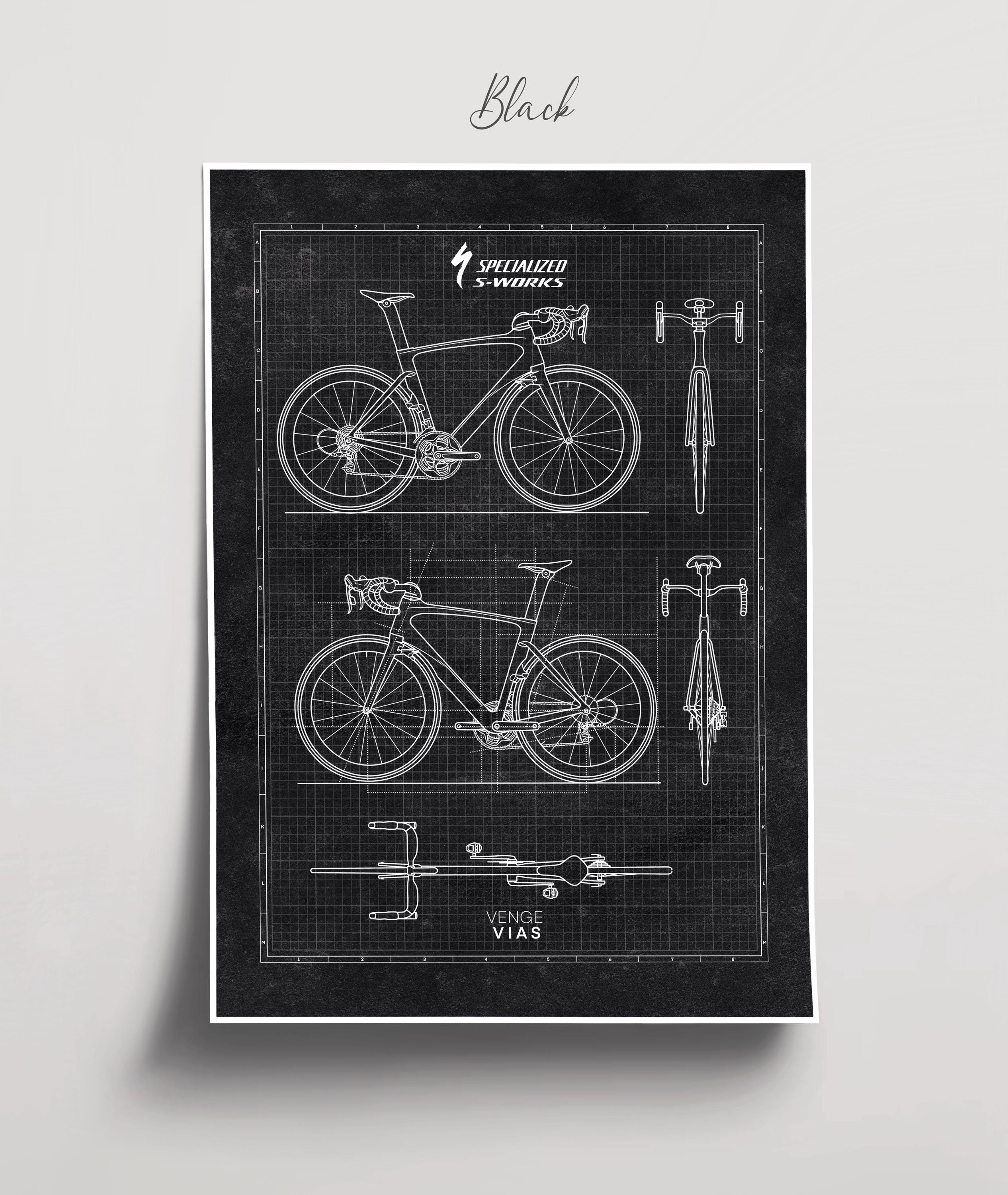 Specialized S-Works ブループリントポスター：自転車ウォールアート