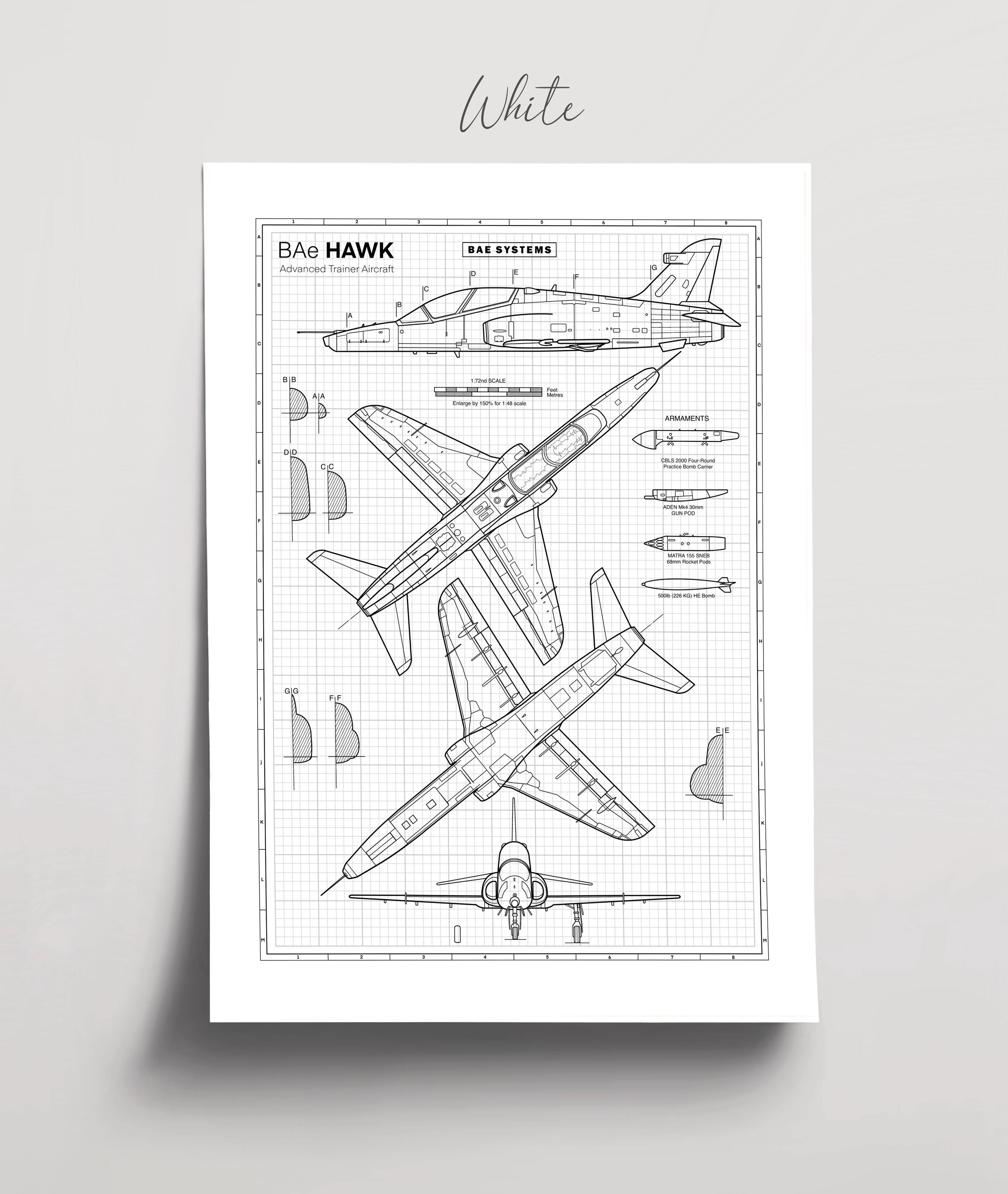 Bae Hawk Blueprint Poster: Aviation Wall Art, Aeronautical Decor ...