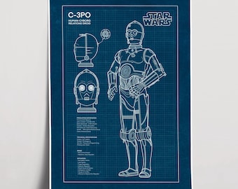 C-3PO Blueprint Poster: Star Wars Printable Art, Sci-fi Geek Decor