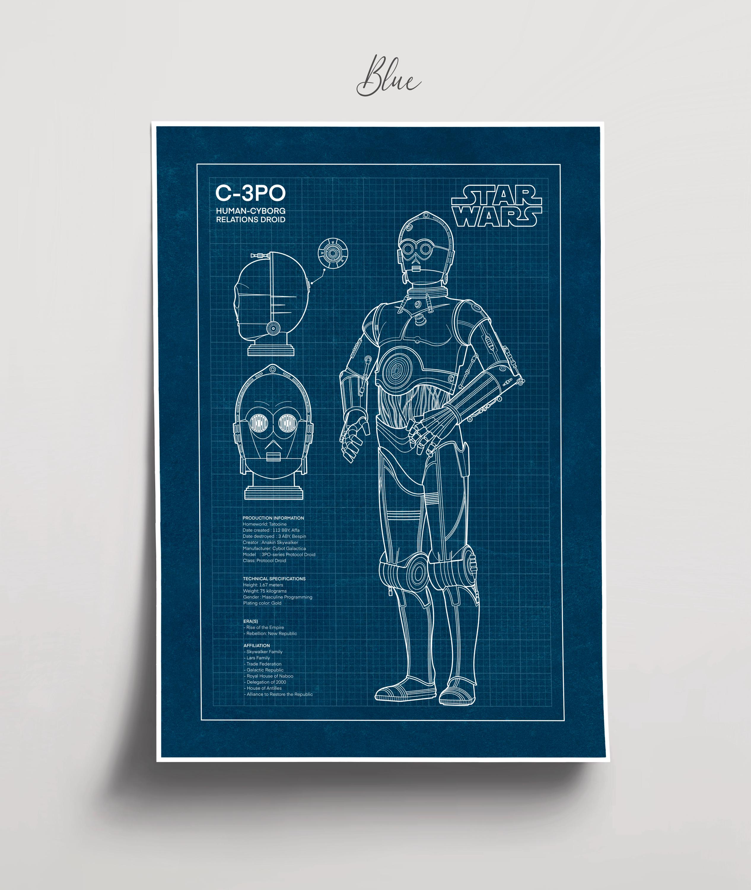 C-3PO Blueprint Poster: Star Wars Printable Art, Sci-fi Geek Decor