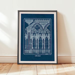 Planta arquitetônica gótica, desenho imprimível de catedral histórica, arte de parede para arquitetos e historiadores (download digital) imagem 3