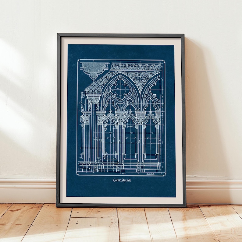 Planta arquitetônica gótica, desenho imprimível de catedral histórica, arte de parede para arquitetos e historiadores (download digital) imagem 3