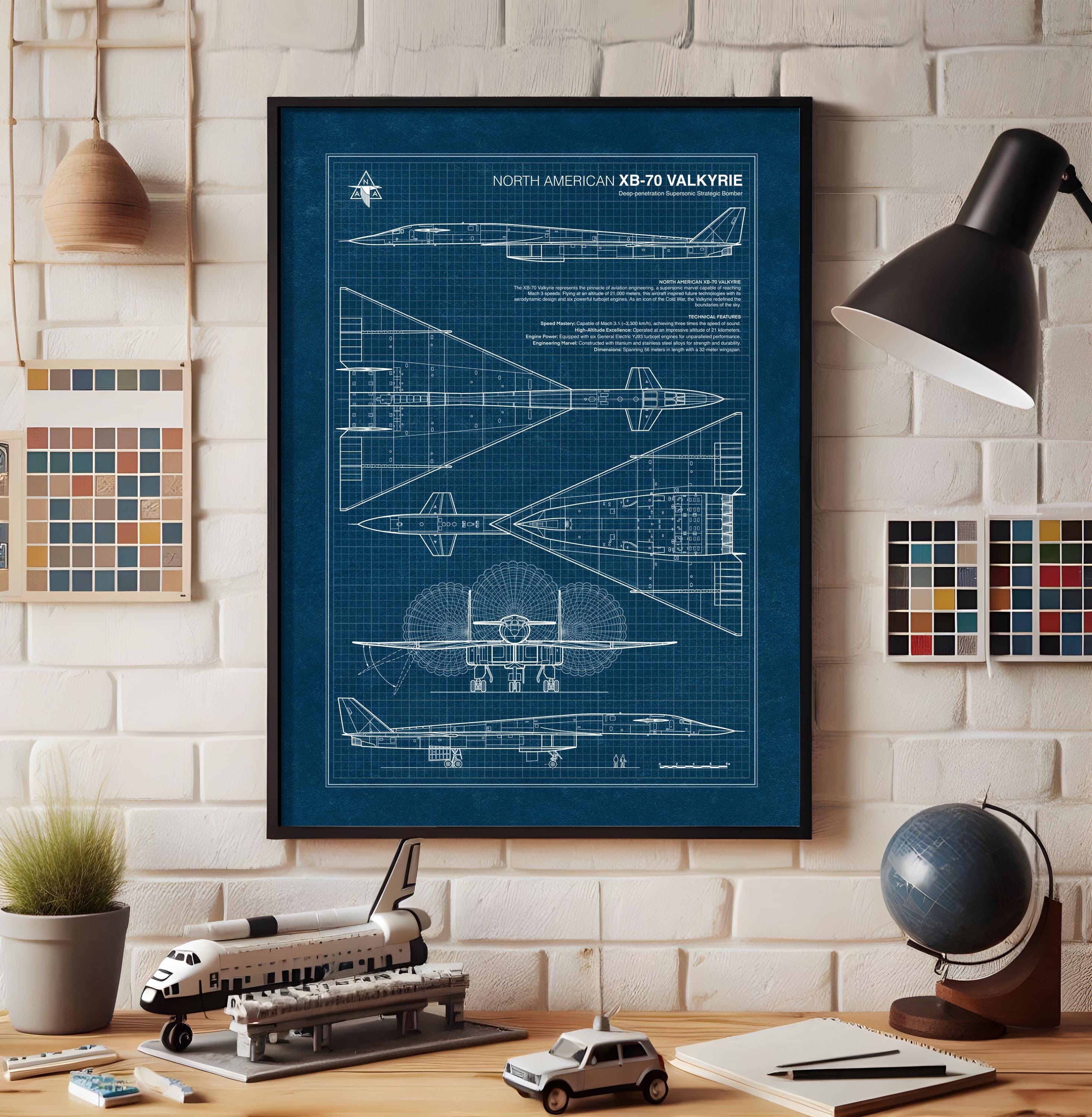 XB-70 Valkyrie Blueprint Poster, Aviation Gift, Military Wall Art