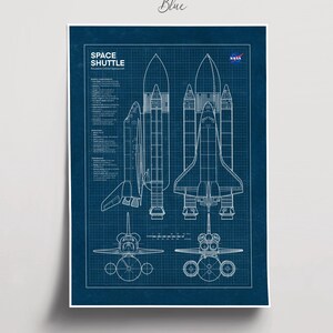Space Shuttle Blueprint Poster: NASA Spacecraft Art, Aerospace Gift ...