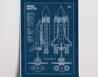 スペースシャトルの設計図ポスター：NASAの宇宙船アート（デジタル