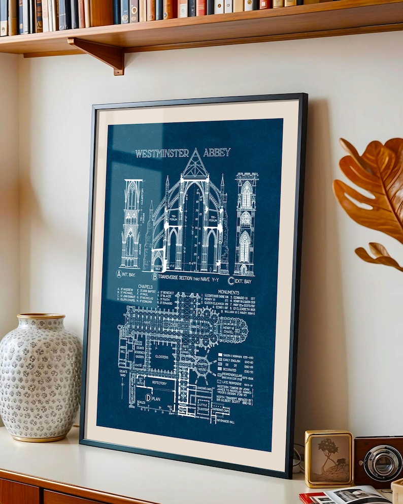 Westminster Abbey Blueprint: Gothic Architecture Art Print (Digital Download) image 3
