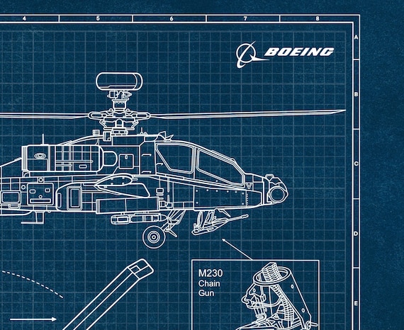 AH-64 Apache Blueprint Poster | Military Helicopter Wall Art