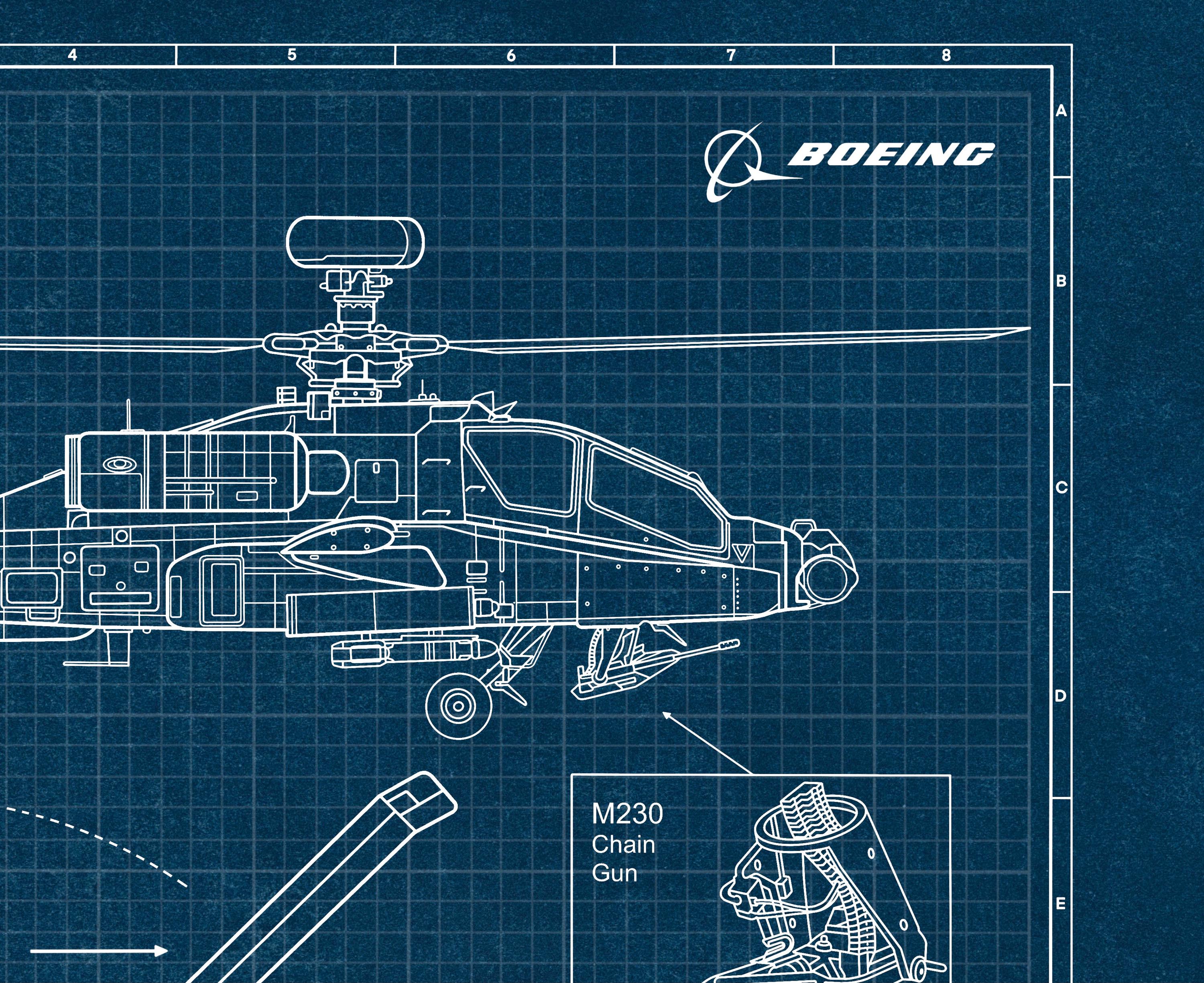 AH-64 Apache Blueprint Poster | Military Helicopter Wall Art