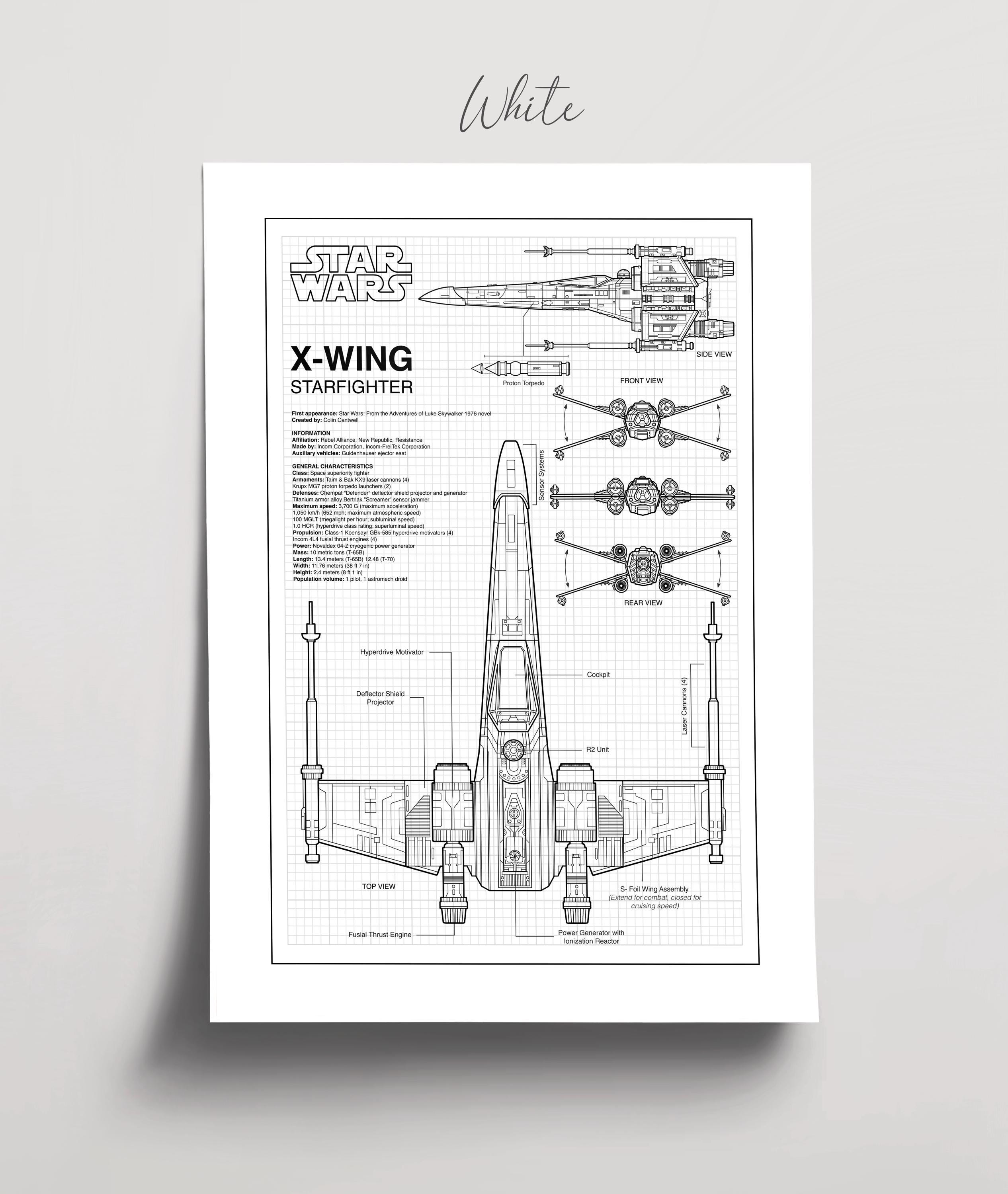 X-wing Fighter Blueprint Poster: Star Wars Wall Art, Sci-fi Geek