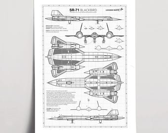 SR-71ブラックバードの設計図ポスター、航空関連のウォールアート