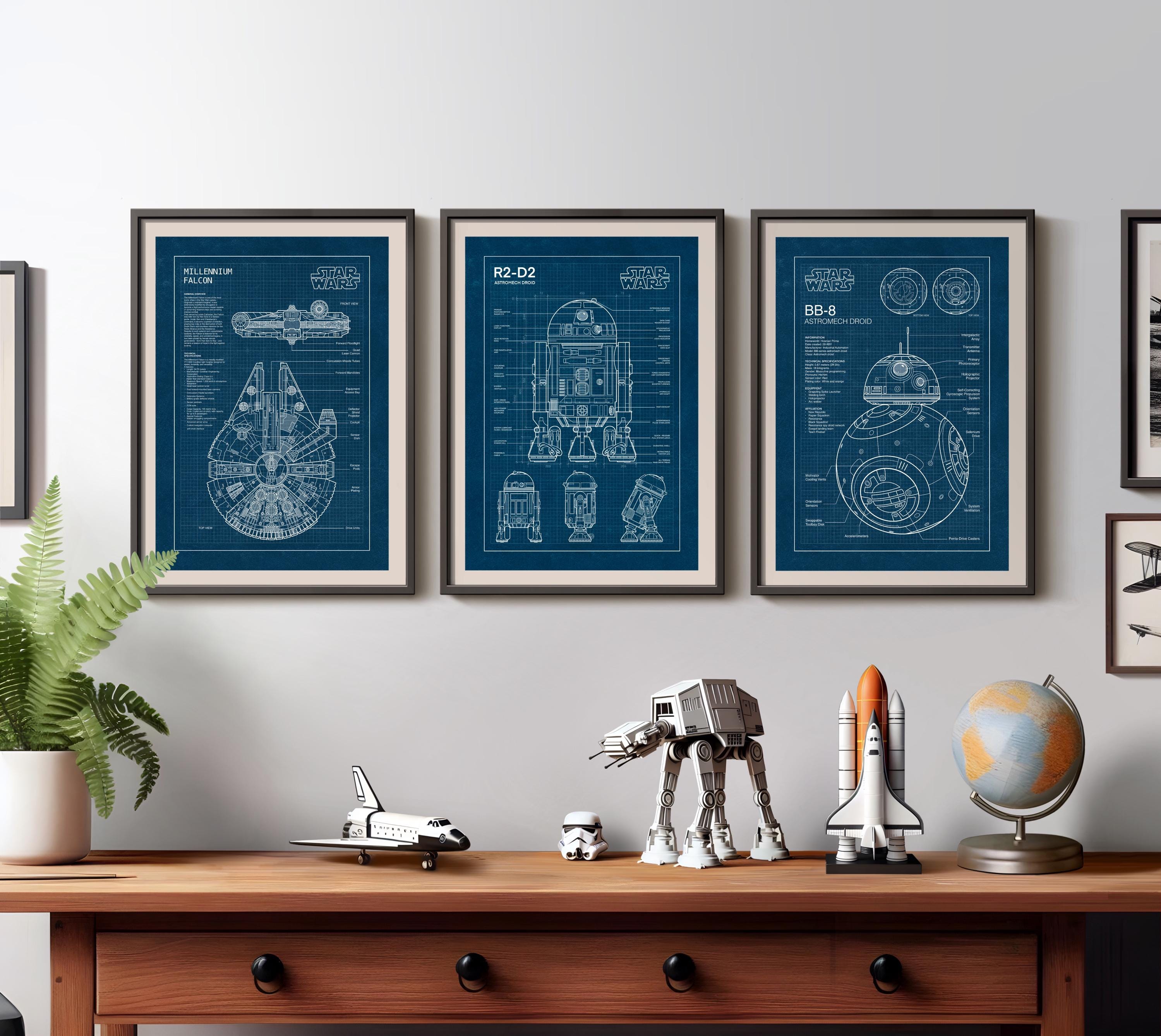Star Wars Blueprint Poster Set: Millennium Falcon, R2-D2, BB-8