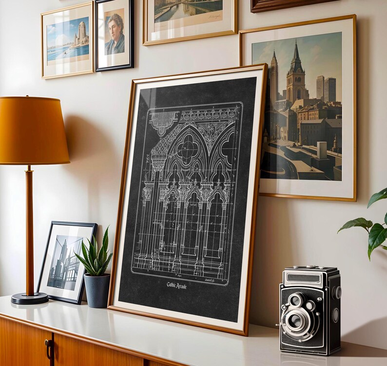 Planta arquitetônica gótica, desenho imprimível de catedral histórica, arte de parede para arquitetos e historiadores (download digital) imagem 14