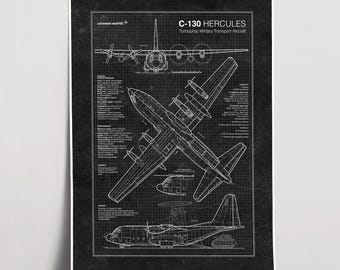 C-130 Hercules Blueprint Poster, Lockheed Martin Military