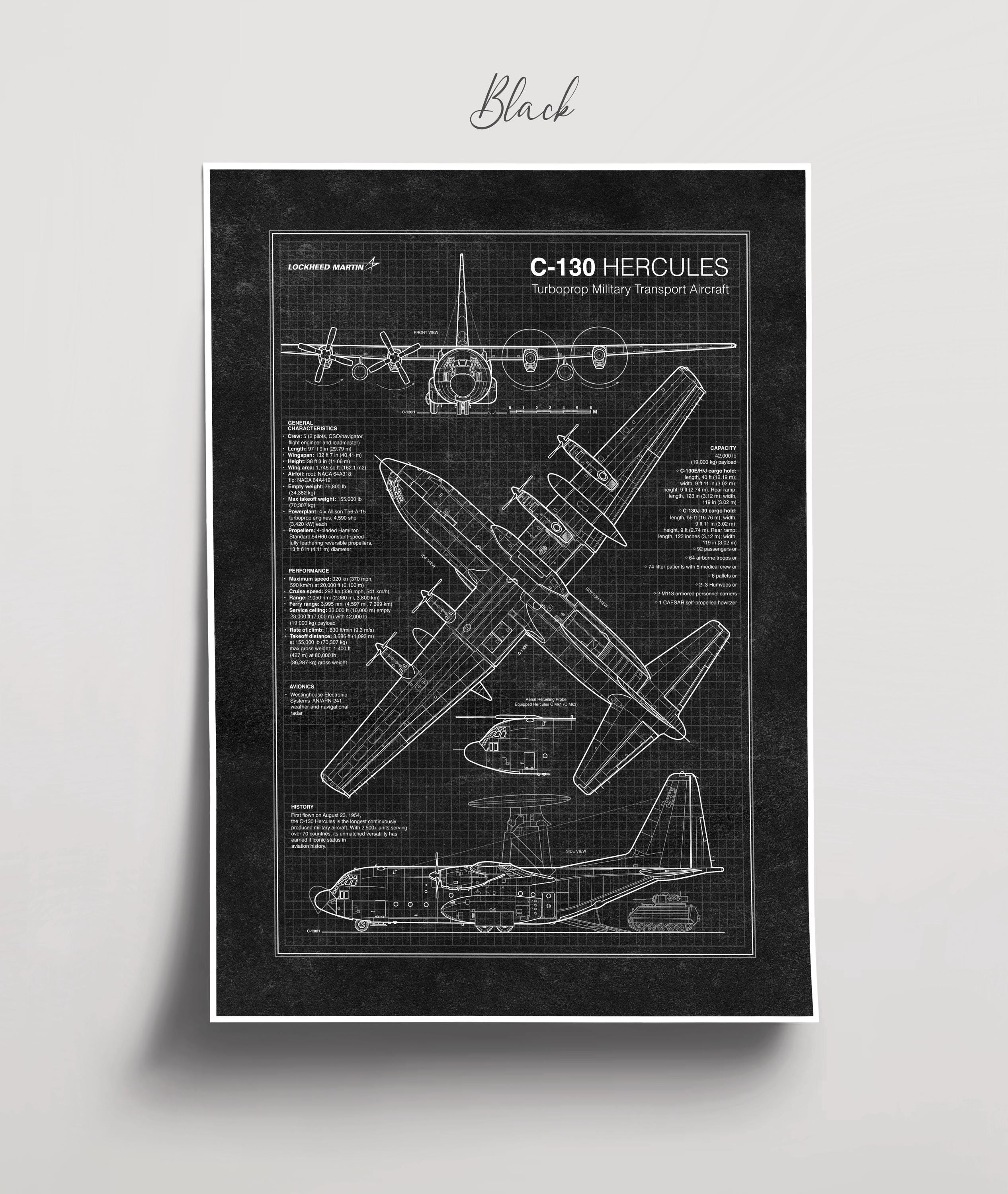 Buy C-130 Hercules Blueprint Poster, Lockheed Martin Military