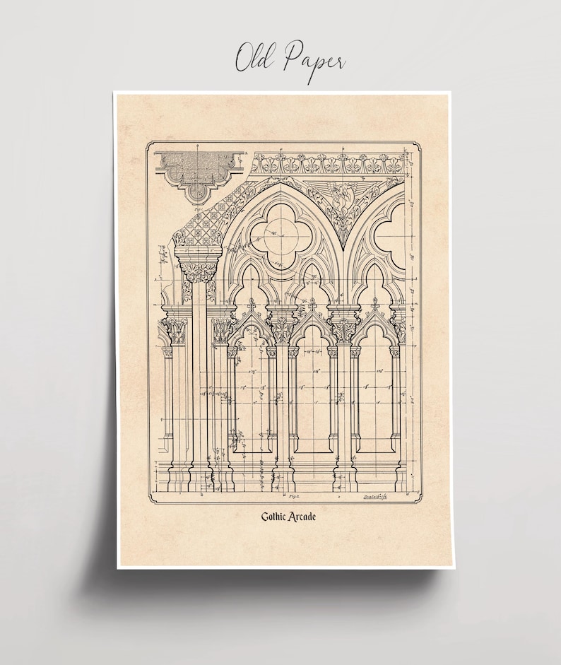 Planta arquitetônica gótica, desenho imprimível de catedral histórica, arte de parede para arquitetos e historiadores (download digital) imagem 19