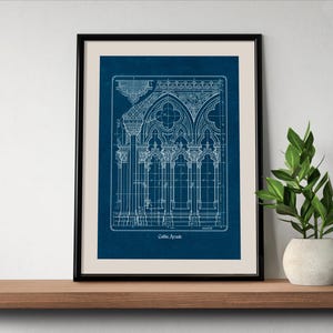 Planta arquitetônica gótica, desenho imprimível de catedral histórica, arte de parede para arquitetos e historiadores (download digital) imagem 6